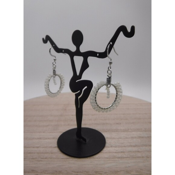 Earrings Beaded Pearl w/ Silver - Picture 3 of 3